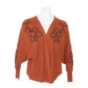 Aaeda rust-colored Cardigan with brown embroidery, NWT, Sz Med